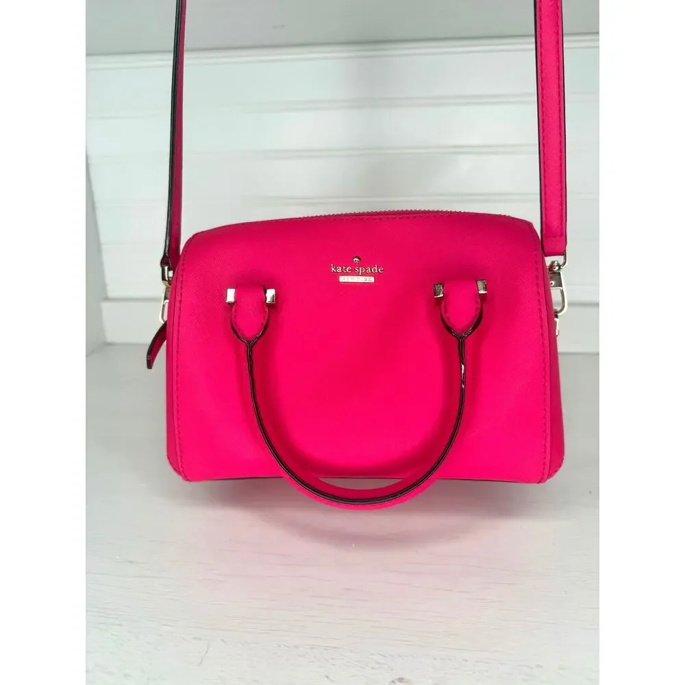 Kate Spade New York Hot Pink Saffiano Leather Satchel Crossbody Bag EUC